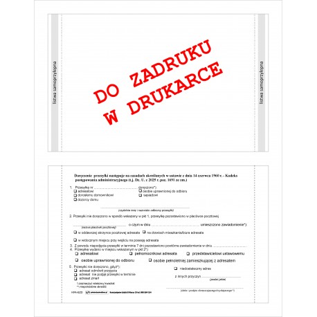 Zwrotne  potwierdzenie odbioru  na zasadach Kodeksu Postępowania Administracyjnego Dz. U. z 2025 r. poz. 1691 do EZD